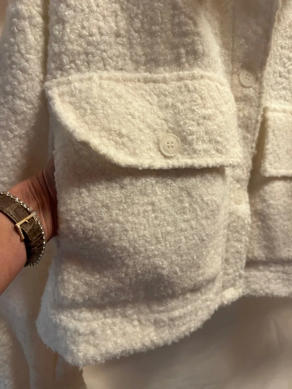 SO Cream Teddy Bouclé Crop Jacket with Flap Pockets - Picture 3 of 4